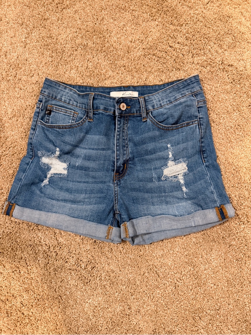 KanCan Distressed Rolled Cuff Jean Shorts - Blue